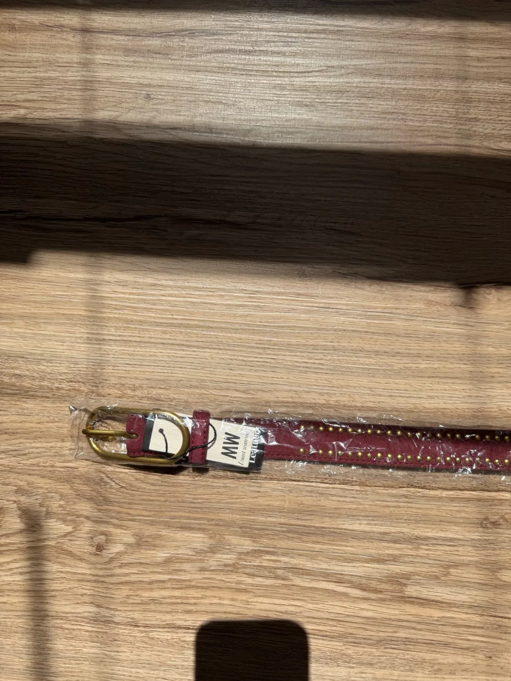 Studded Burgundy Suede Belt with Gold Buckle